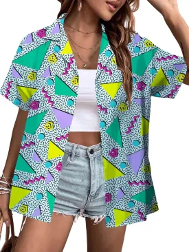 80s 90s Hawaiian Disco Shirt Retro Themed Party Neon Outfits 80s 90s Style Button Down Blouse Tops