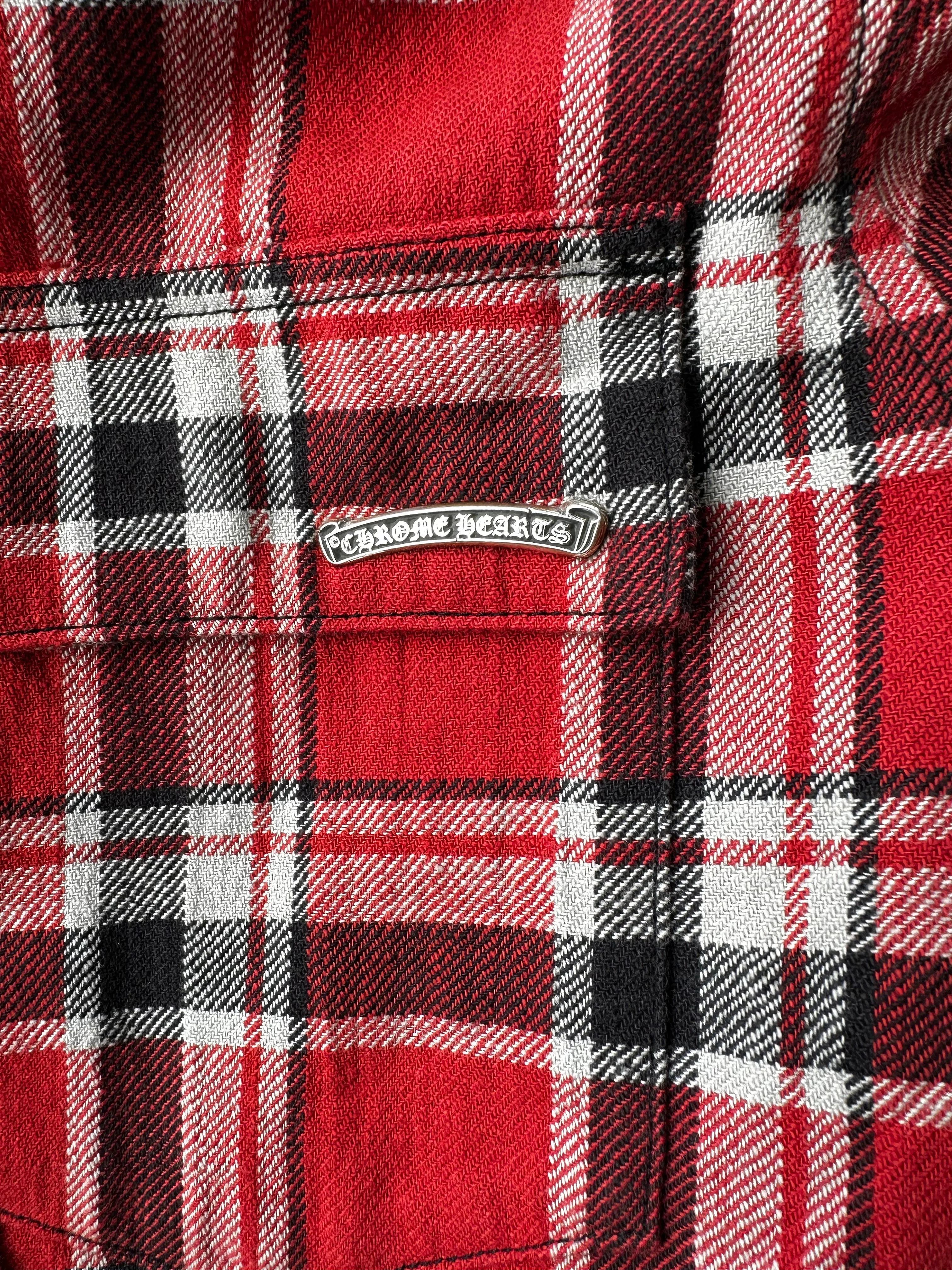 Chrome Hearts Red & White Floral Padded Flannel Jacket