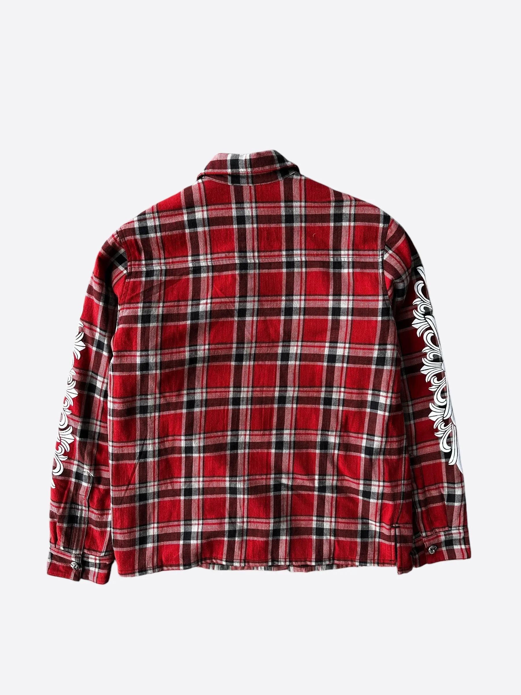 Chrome Hearts Red & White Floral Padded Flannel Jacket