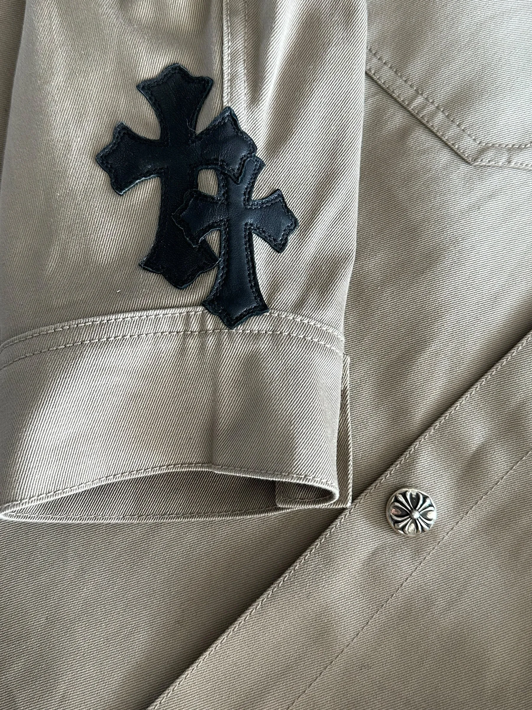 Chrome Hearts Tan & Black Cross Patch Work Dog Jacket