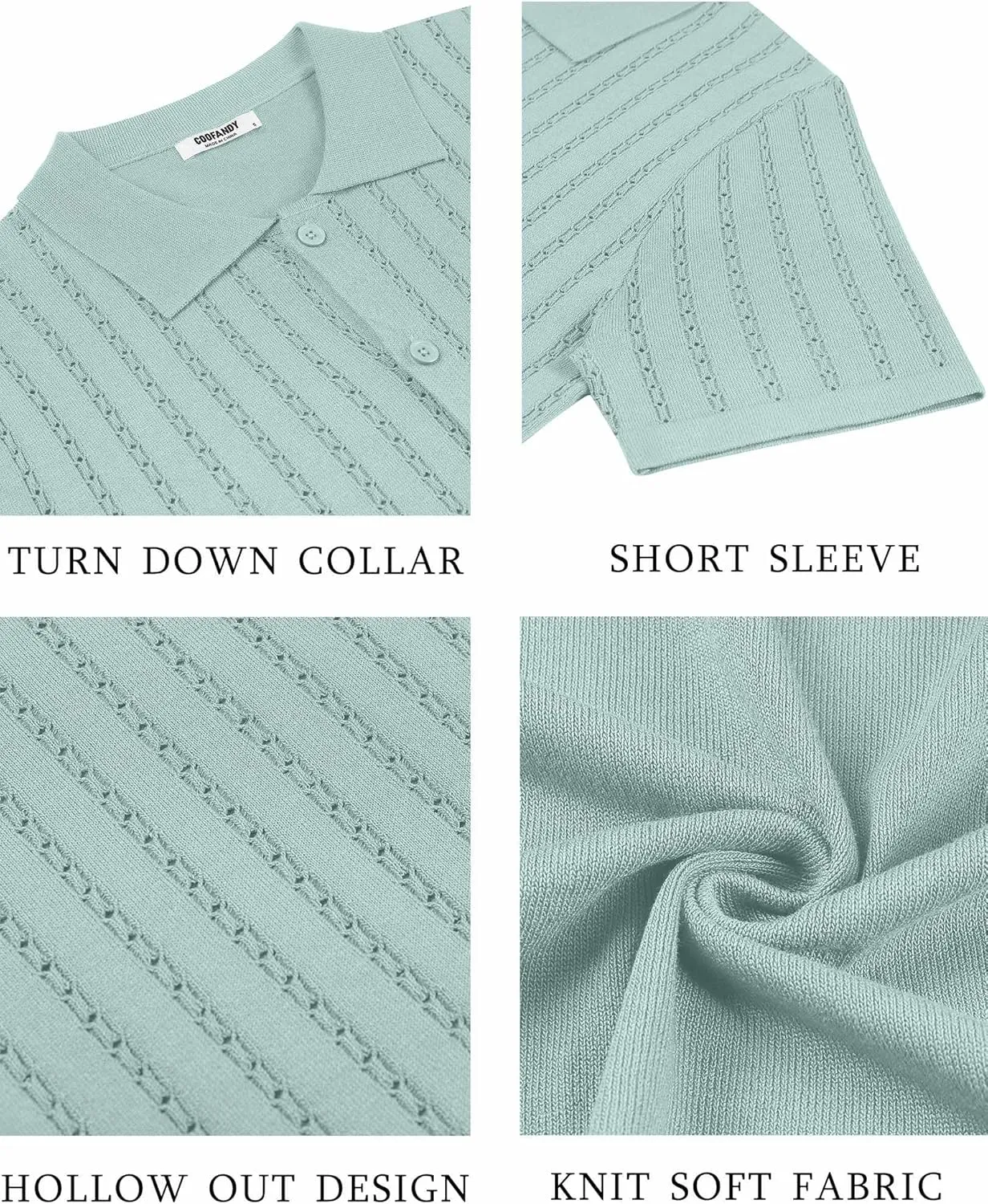 COOFANDY Men's Knit Shirts Short Sleeve Button Down Polo Shirt Vintage Casual Summer Beach Shirts