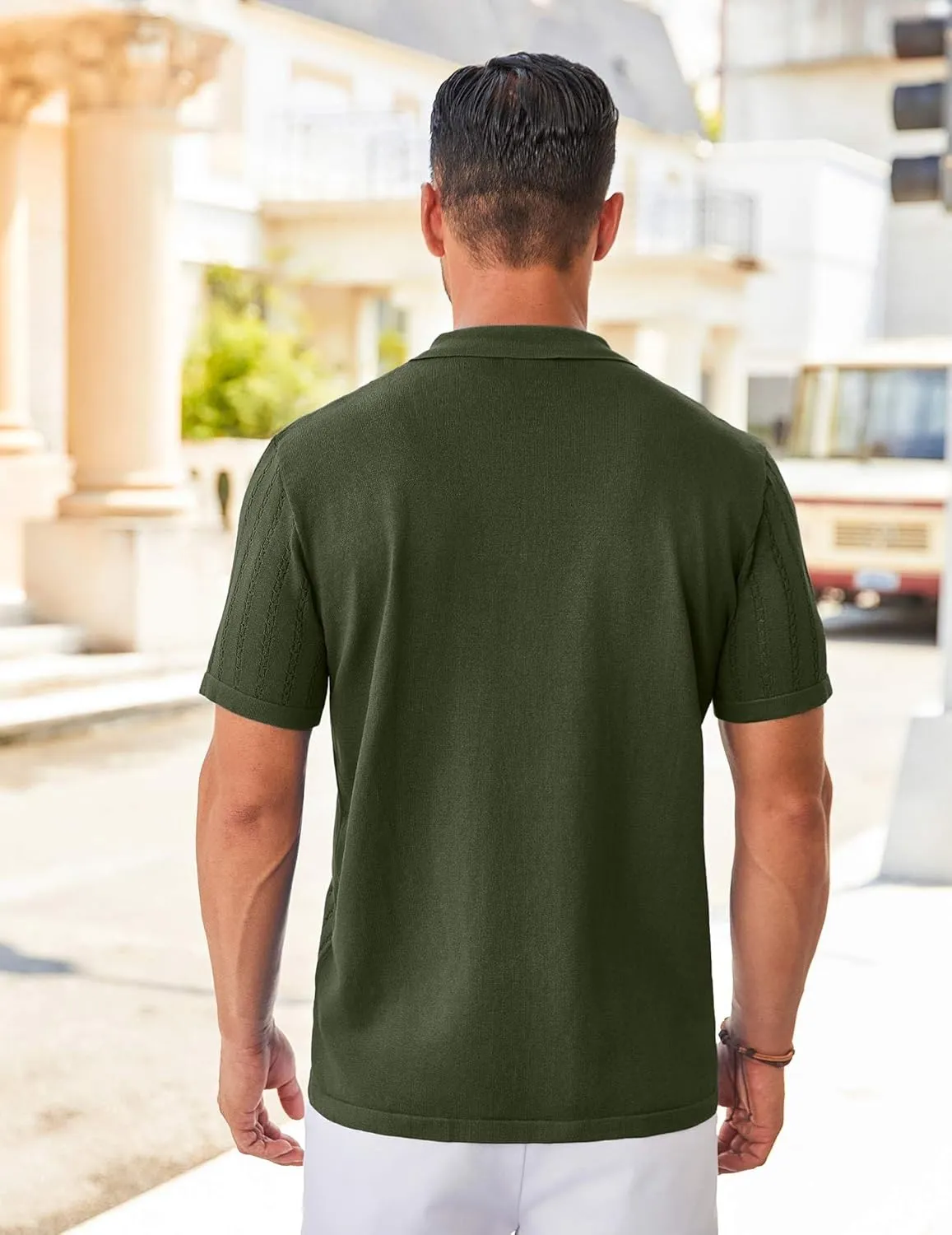 COOFANDY Men's Knit Shirts Short Sleeve Button Down Polo Shirt Vintage Casual Summer Beach Shirts