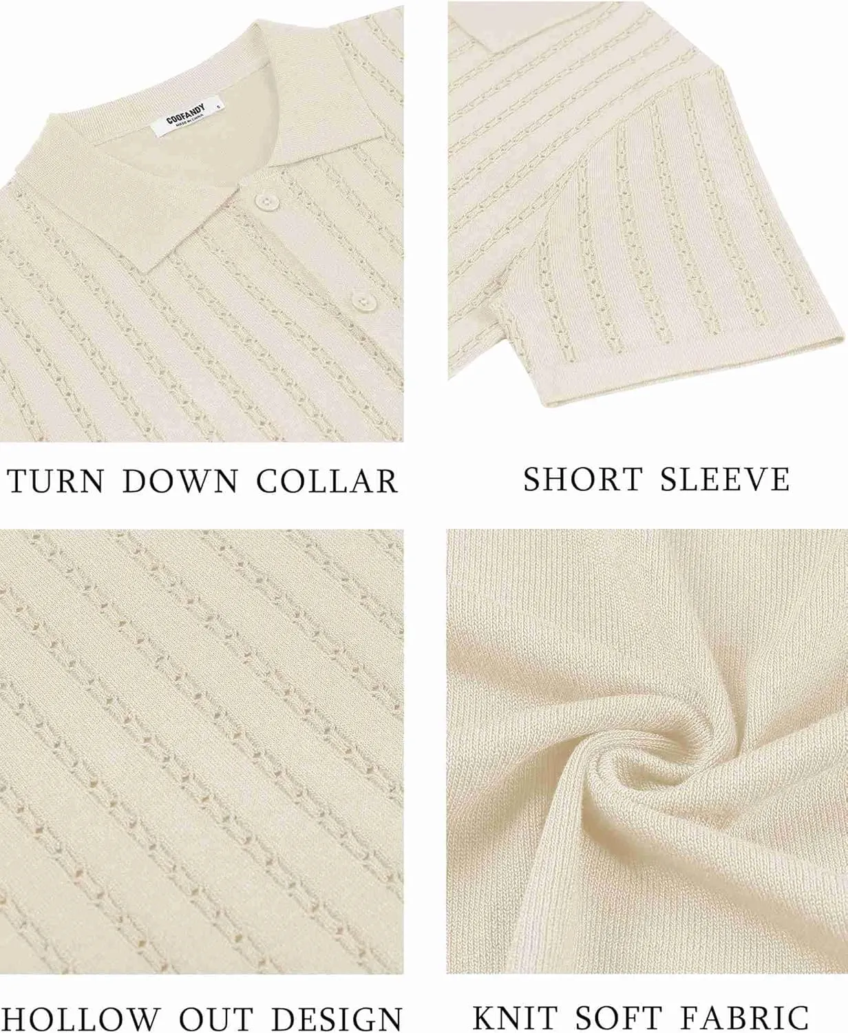 COOFANDY Men's Knit Shirts Short Sleeve Button Down Polo Shirt Vintage Casual Summer Beach Shirts