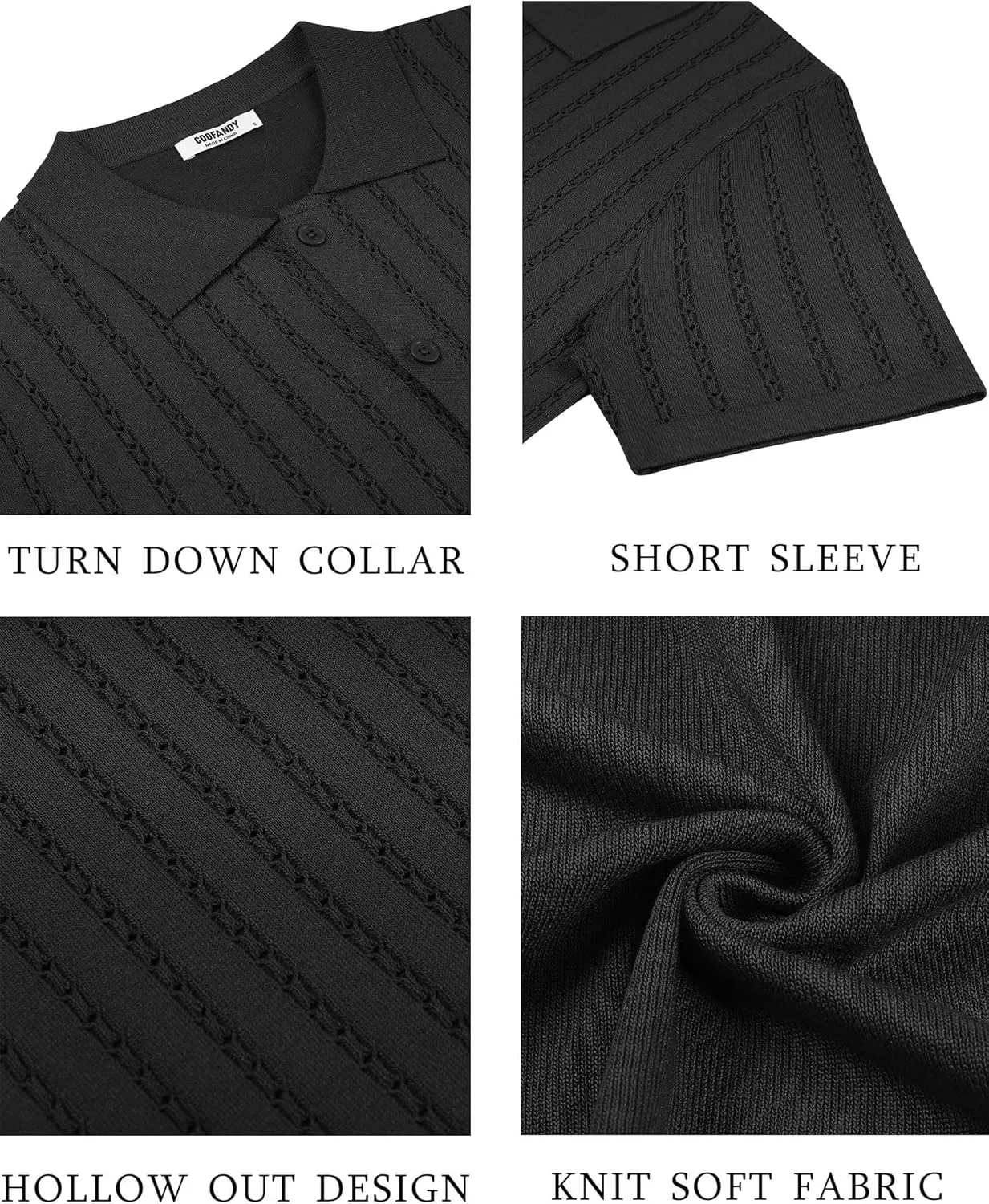 COOFANDY Men's Knit Shirts Short Sleeve Button Down Polo Shirt Vintage Casual Summer Beach Shirts