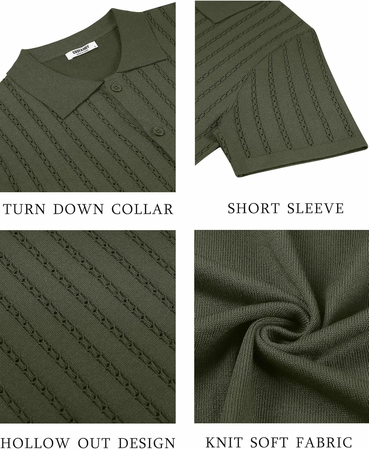 COOFANDY Men's Knit Shirts Short Sleeve Button Down Polo Shirt Vintage Casual Summer Beach Shirts
