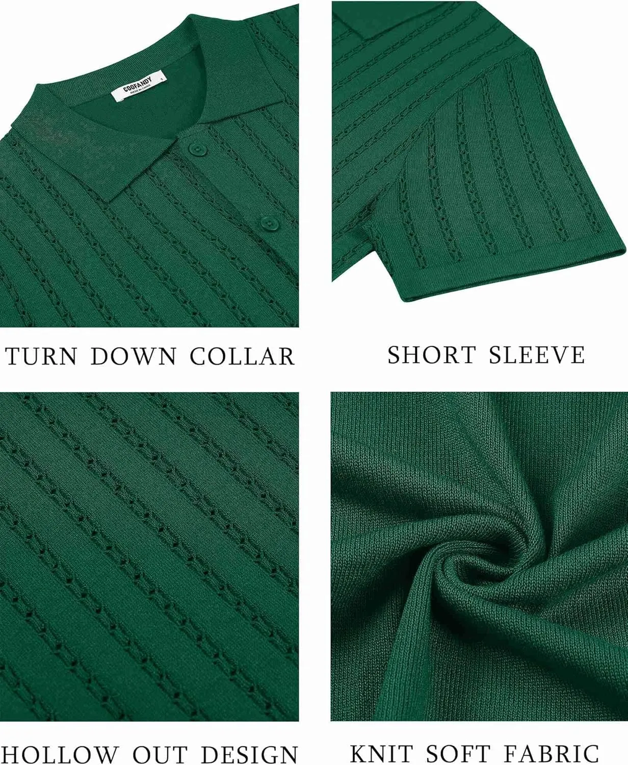 COOFANDY Men's Knit Shirts Short Sleeve Button Down Polo Shirt Vintage Casual Summer Beach Shirts