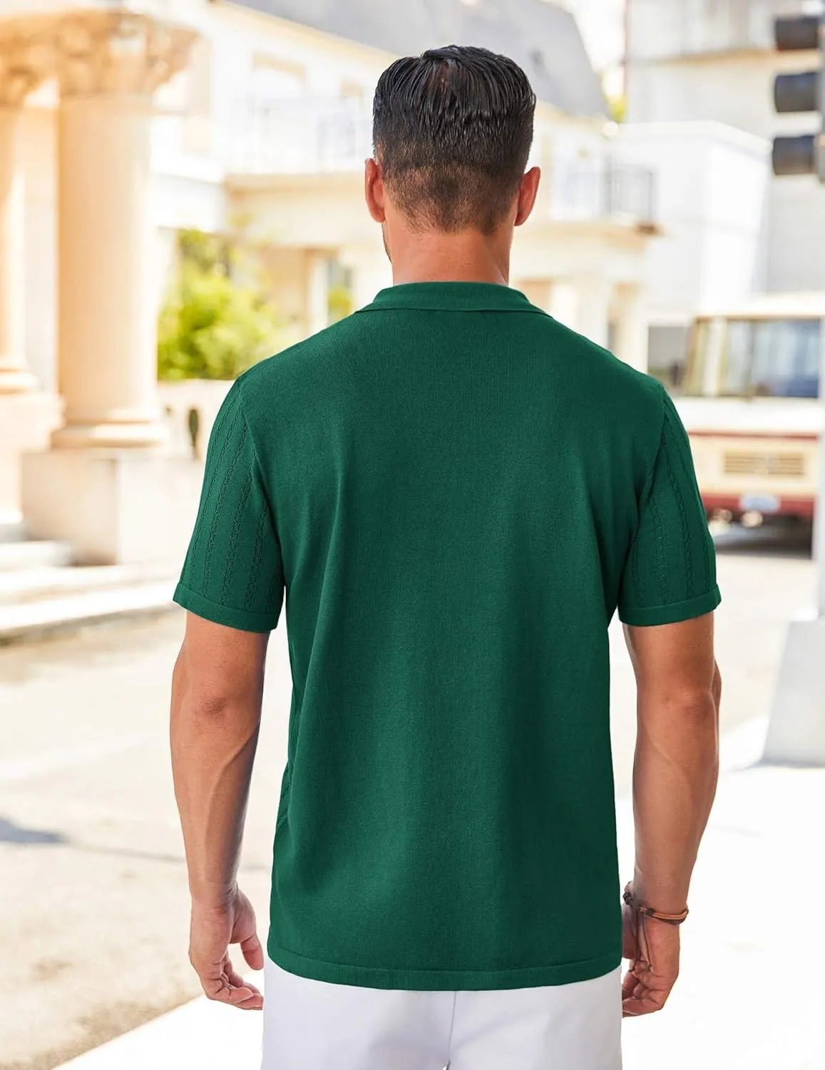 COOFANDY Men's Knit Shirts Short Sleeve Button Down Polo Shirt Vintage Casual Summer Beach Shirts