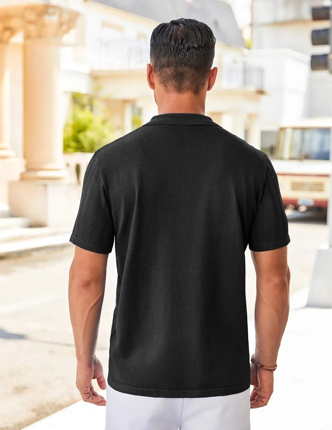 COOFANDY Men's Knit Shirts Short Sleeve Button Down Polo Shirt Vintage Casual Summer Beach Shirts