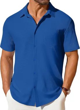COOFANDY Men's Short Sleeve Button Down Shirt Casual Summer Beach Shirts Waffle Knit Shirt Wrinkle Free Untucked Shirt
