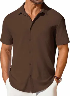COOFANDY Men's Short Sleeve Button Down Shirt Casual Summer Beach Shirts Waffle Knit Shirt Wrinkle Free Untucked Shirt