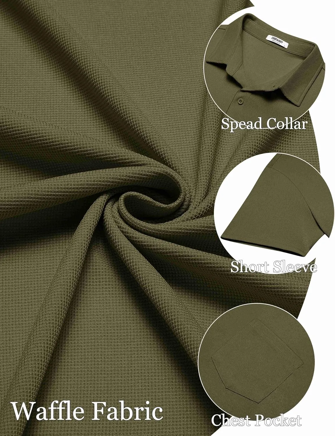 COOFANDY Men's Short Sleeve Button Down Shirt Casual Summer Beach Shirts Waffle Knit Shirt Wrinkle Free Untucked Shirt