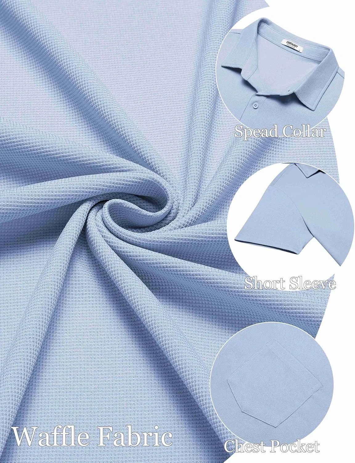 COOFANDY Men's Short Sleeve Button Down Shirt Casual Summer Beach Shirts Waffle Knit Shirt Wrinkle Free Untucked Shirt