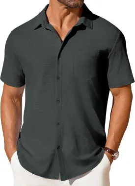COOFANDY Men's Short Sleeve Button Down Shirt Casual Summer Beach Shirts Waffle Knit Shirt Wrinkle Free Untucked Shirt