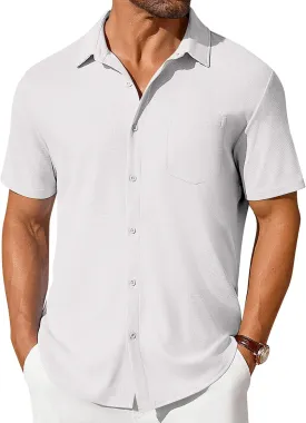 COOFANDY Men's Short Sleeve Button Down Shirt Casual Summer Beach Shirts Waffle Knit Shirt Wrinkle Free Untucked Shirt