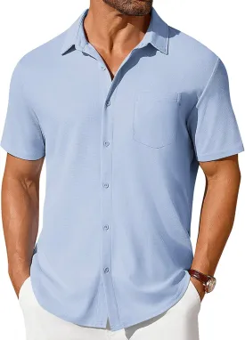COOFANDY Men's Short Sleeve Button Down Shirt Casual Summer Beach Shirts Waffle Knit Shirt Wrinkle Free Untucked Shirt