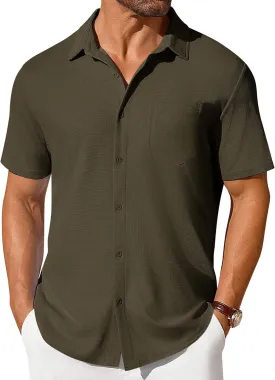 COOFANDY Men's Short Sleeve Button Down Shirt Casual Summer Beach Shirts Waffle Knit Shirt Wrinkle Free Untucked Shirt