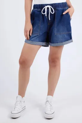 Emma Relaxed Denim Short in Dark Blue Wash