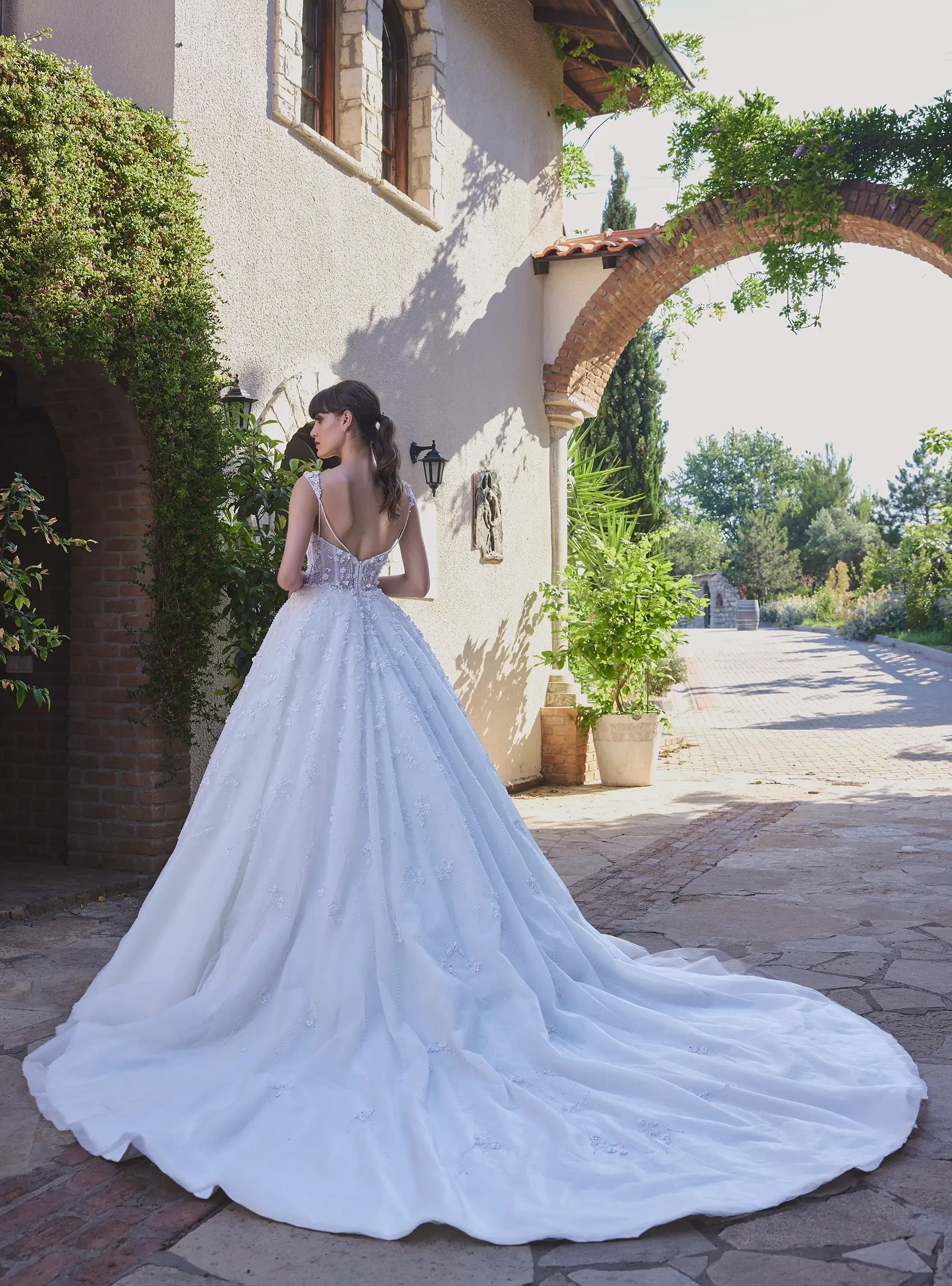 Floral Design Bridal gown with Embroidered Pearl and Shimmering Crystals