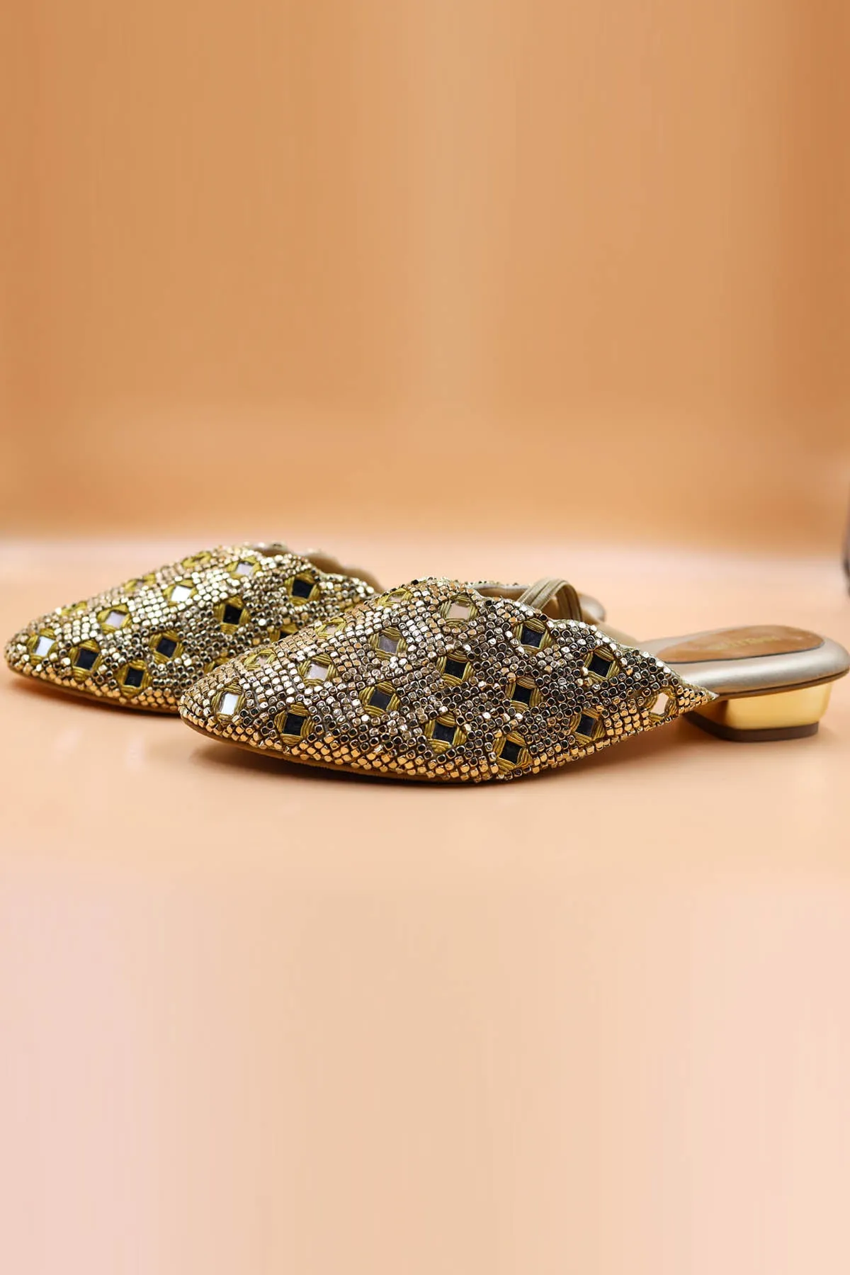 Gold Chain Embellished Mules