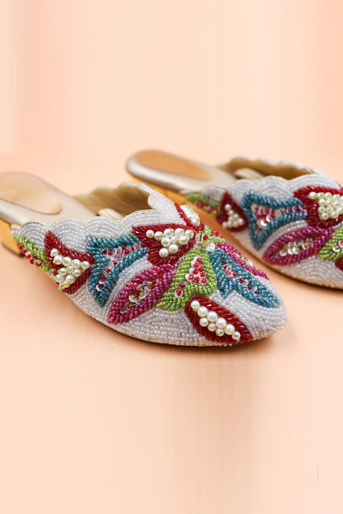 Gold Crystal Embroidered Mules