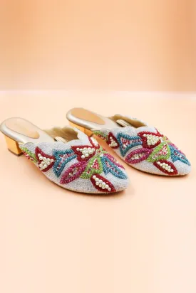 Gold Crystal Embroidered Mules