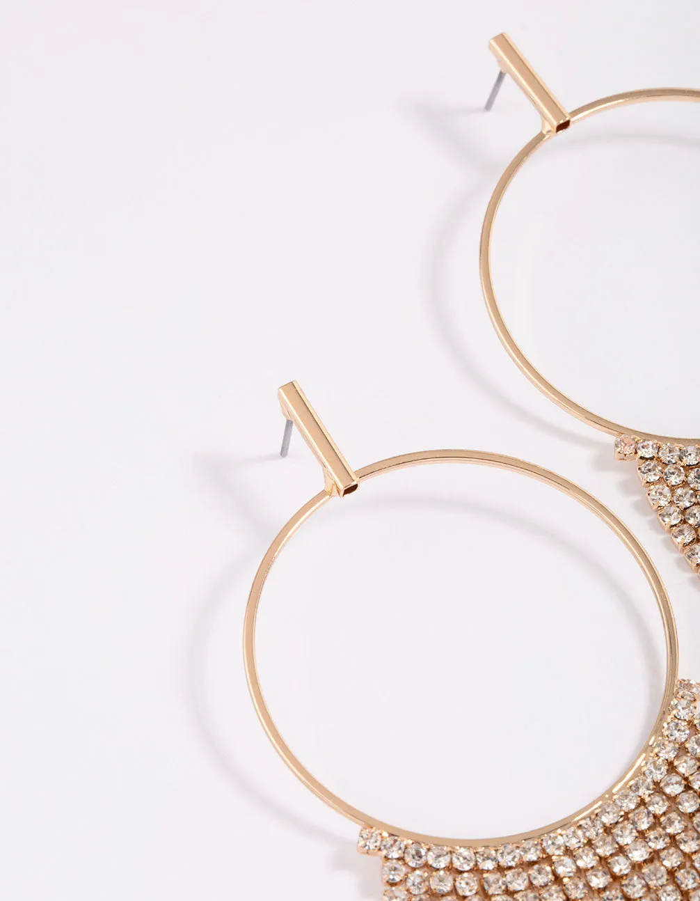 Gold Diamante Drop Cup Chain Earrings