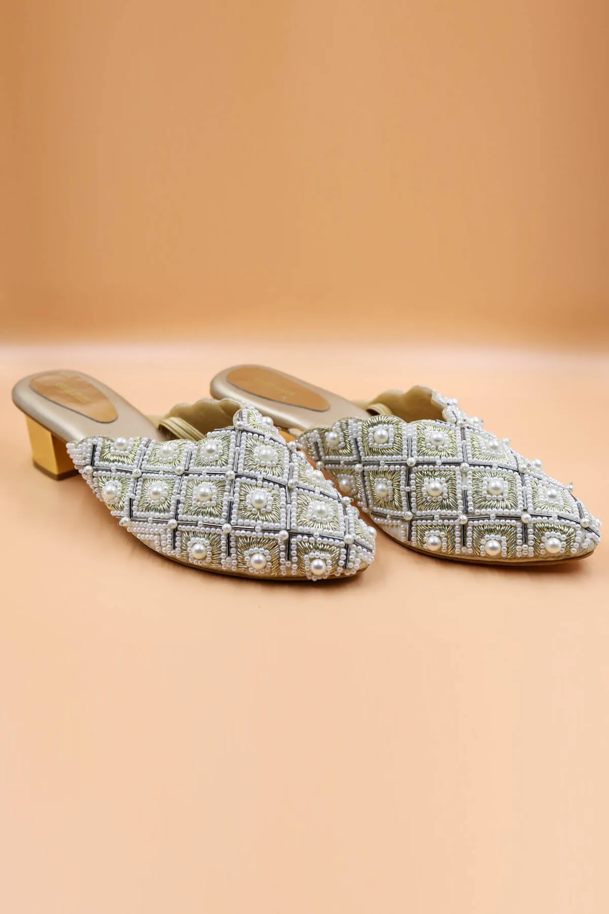 Gold Thread Embellished Mules