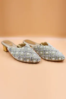 Gold Thread Embellished Mules