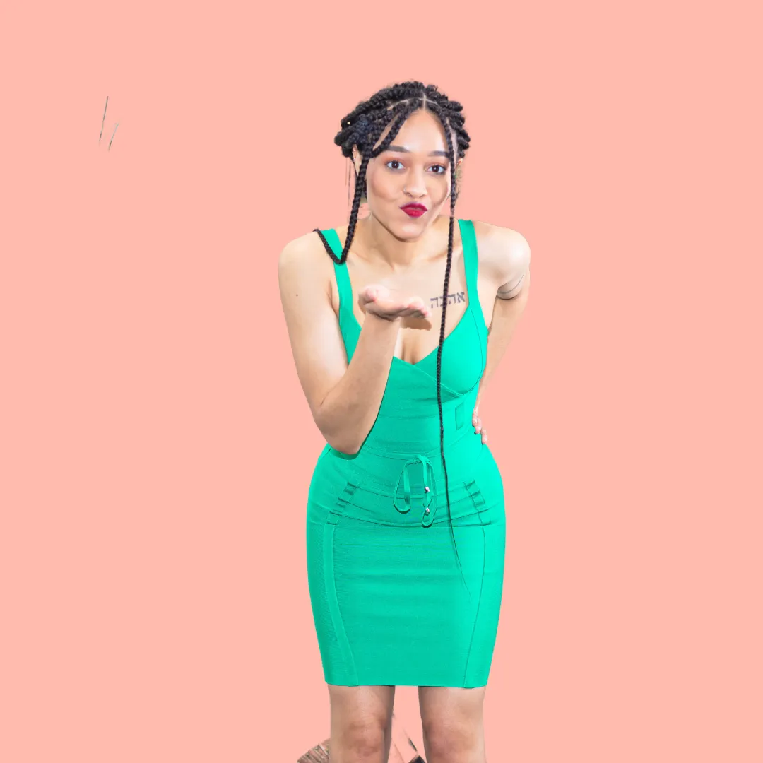 Green strappy bandage midi dress