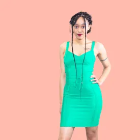 Green strappy bandage midi dress