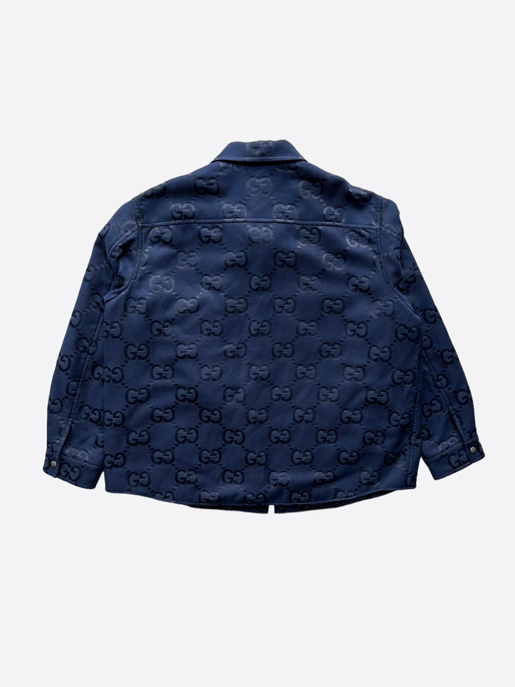 Gucci Blue GG Monogram Canvas Zip Up Jacket