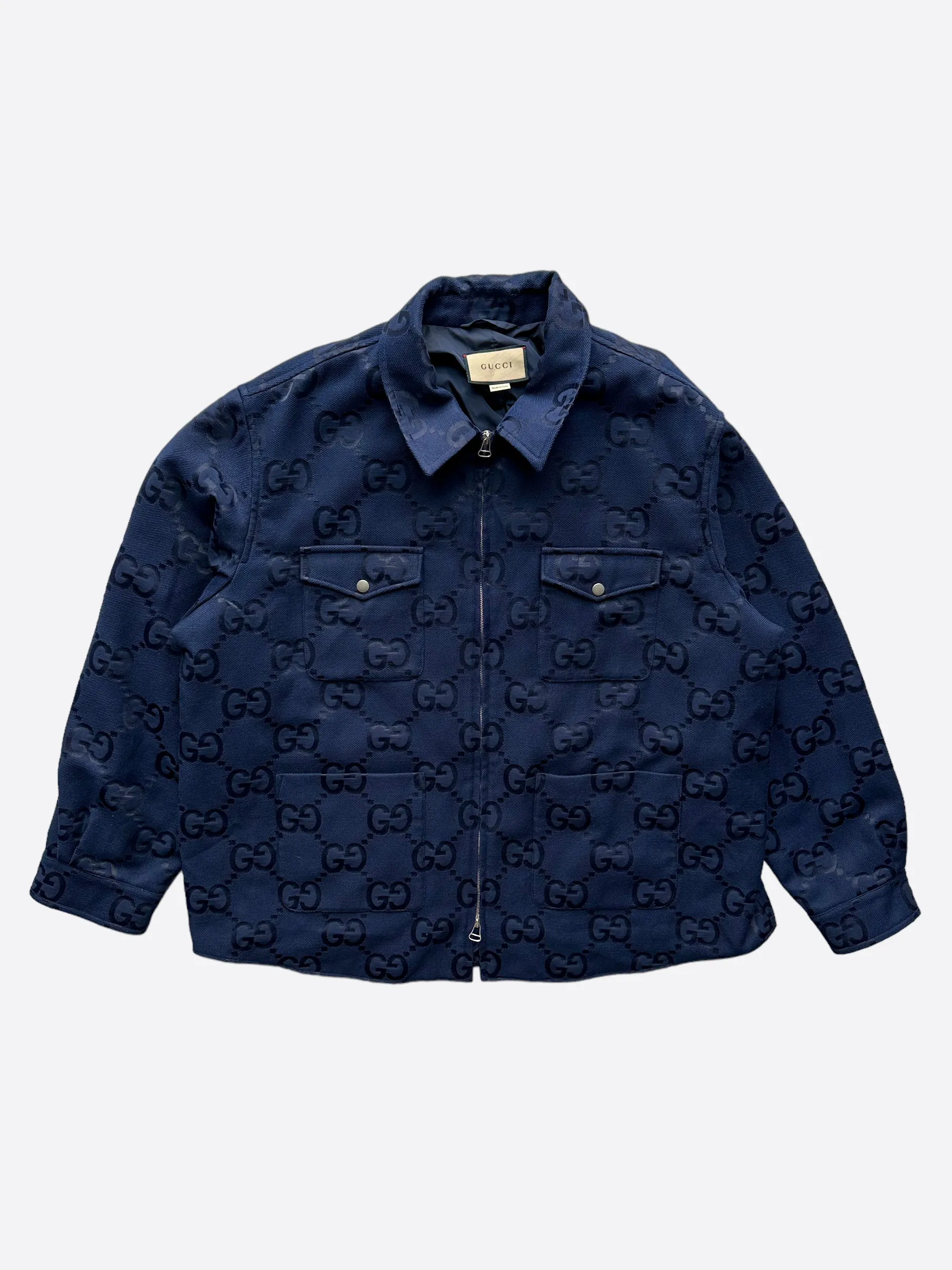 Gucci Blue GG Monogram Canvas Zip Up Jacket