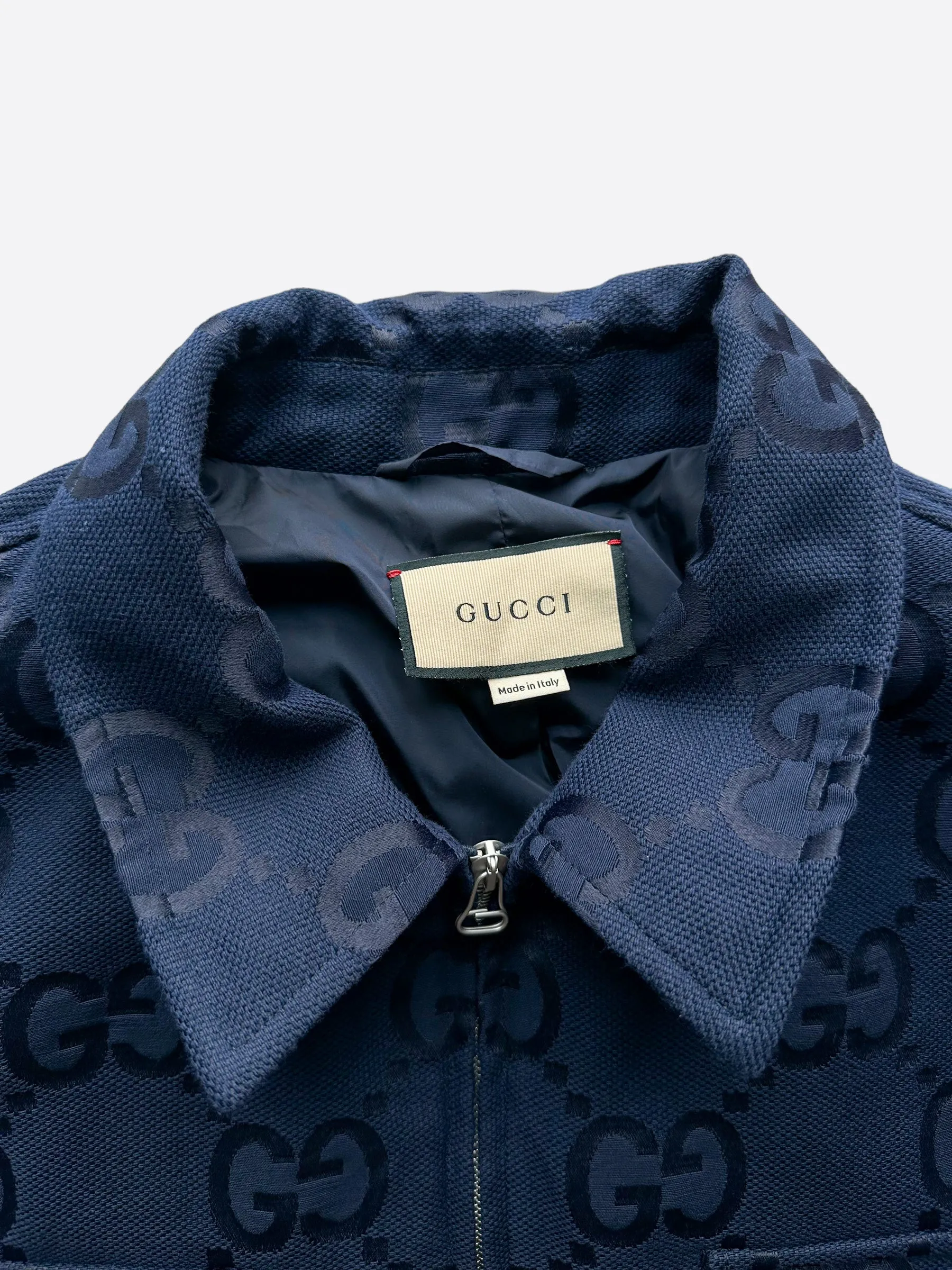 Gucci Blue GG Monogram Canvas Zip Up Jacket