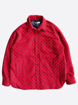 Gucci Red & Navy GG Monogram Flannel Coat