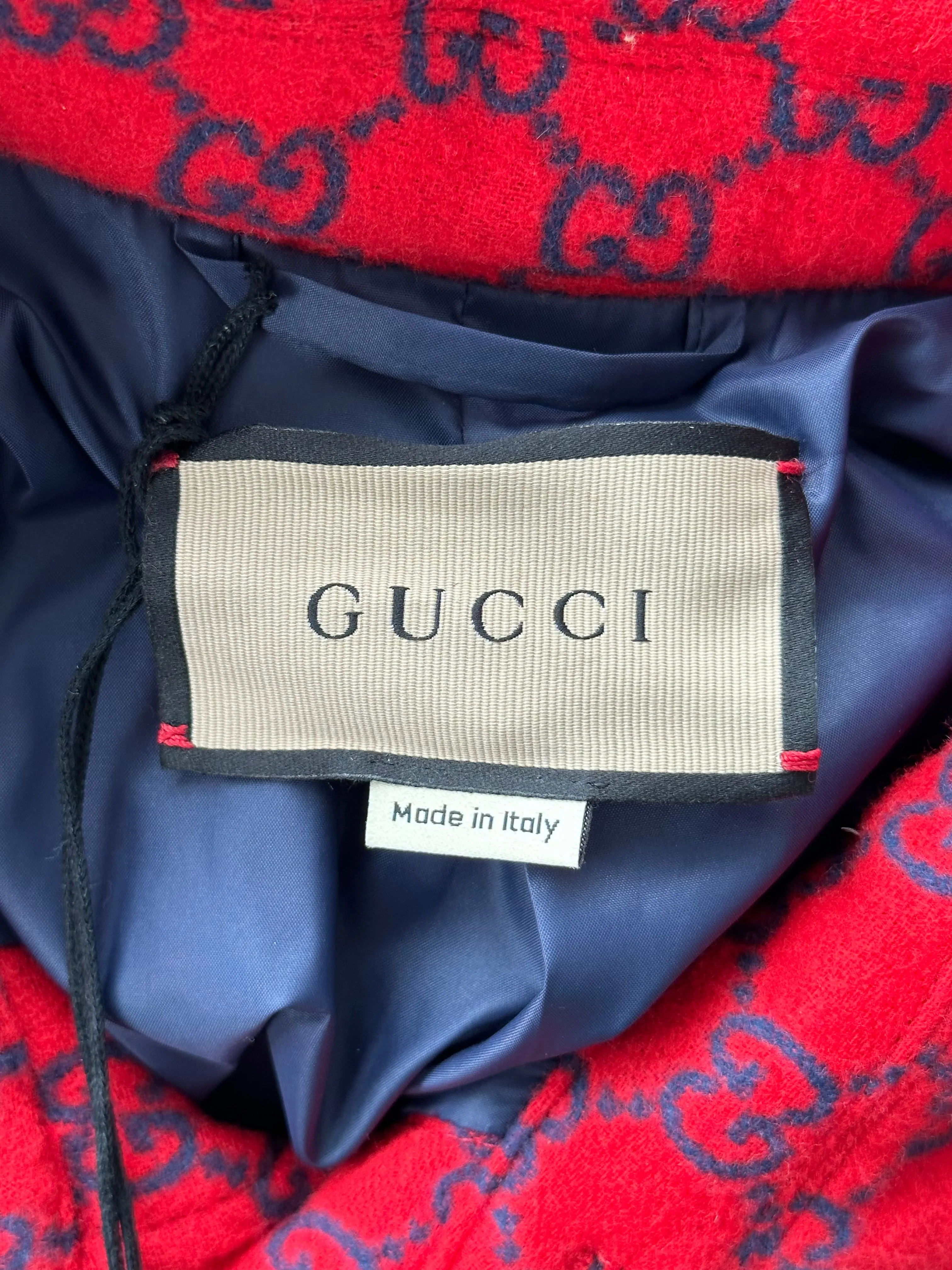 Gucci Red & Navy GG Monogram Flannel Coat