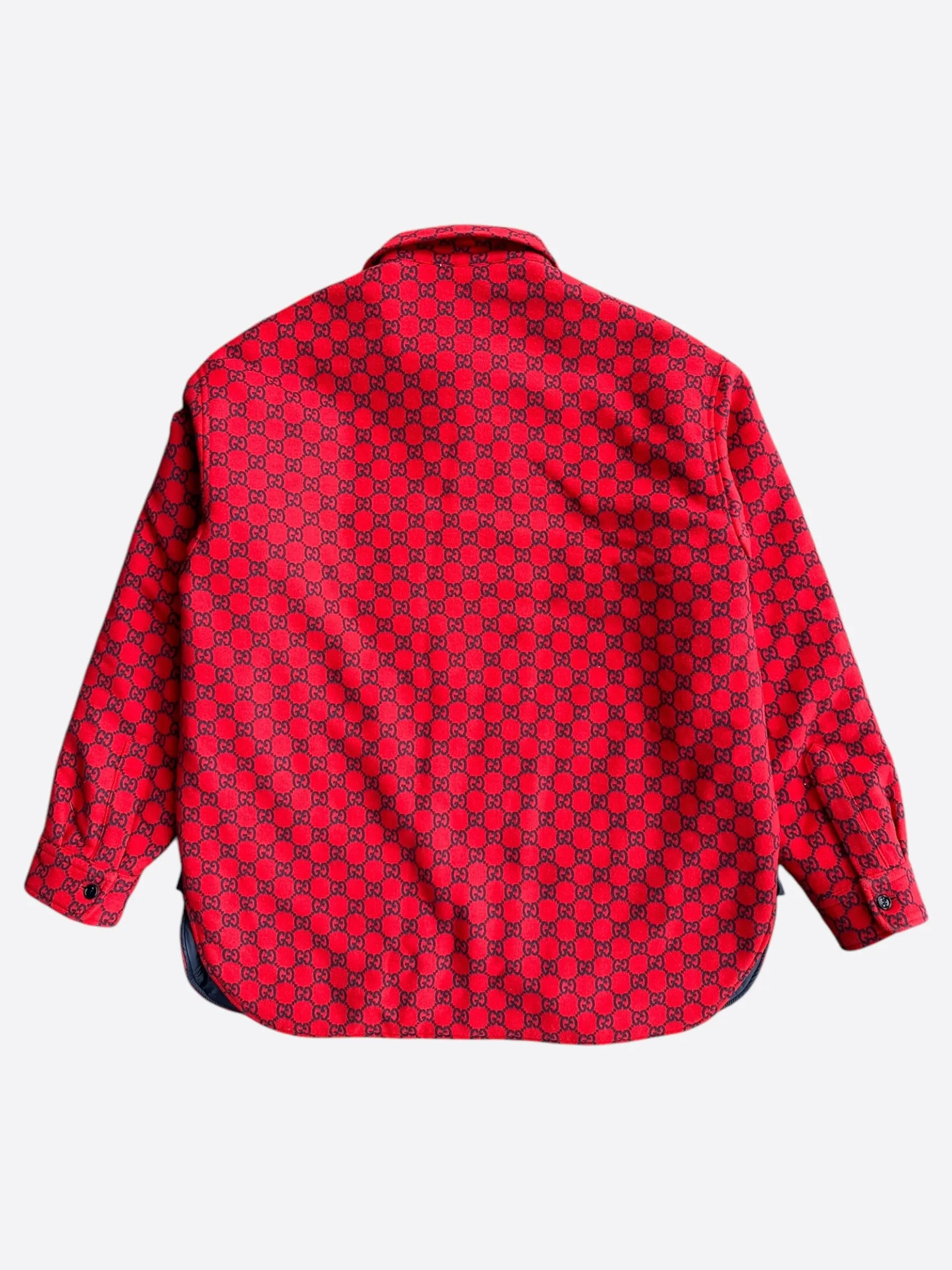 Gucci Red & Navy GG Monogram Flannel Coat