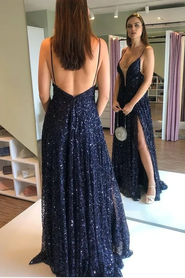 Kateprom New Backless Spaghetti Straps Long Zipper Back Prom Dresses KPP1466