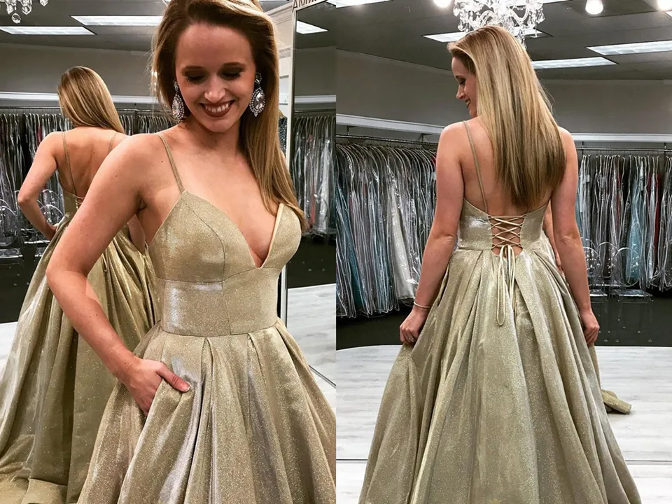 Kateprom Spagetti Straps Champagne Prom Dresses Evening Dresses, Cheap Long Party Dress for Sale KPP1444
