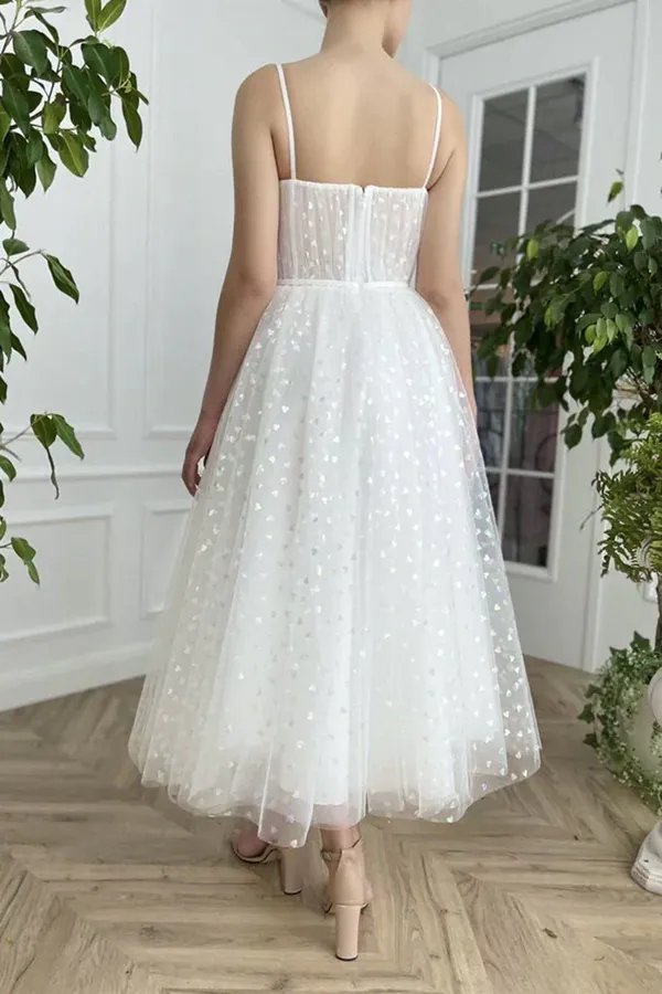 Kateprom Sweetheart Neck Tulle Ivory Prom Dresses, Tea Length Evening Dresses KPP1628