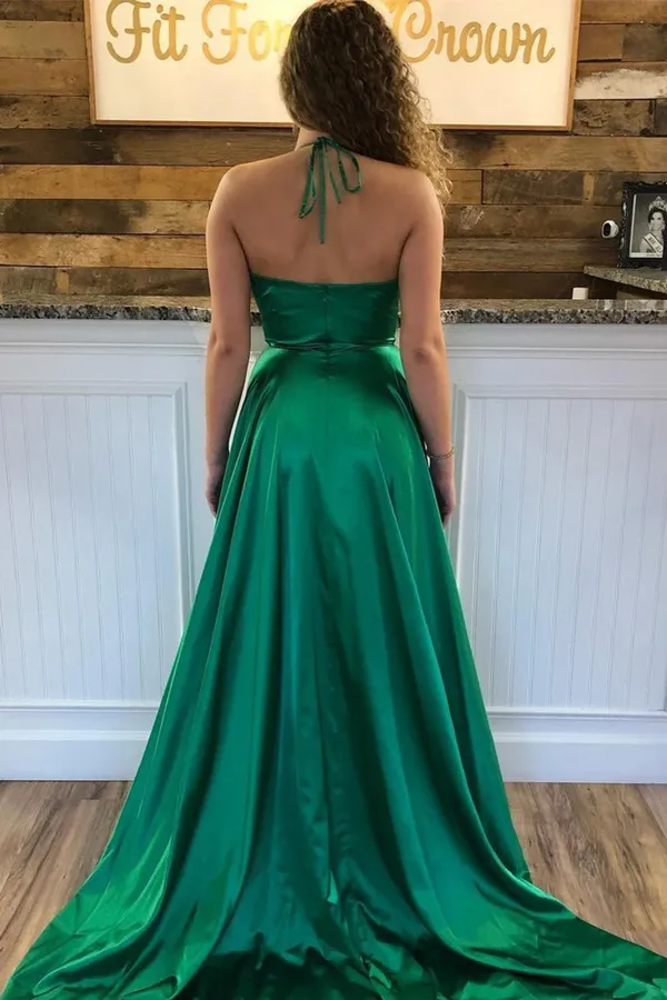 Kateprom V Neck A Line Prom Dresses Sweep Train Slit Ruffles Party Dresses KPP1452