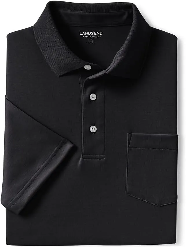 Lands' End Men's Short Sleeve American-Grown Supima Cotton Polo Shirt with Pocket