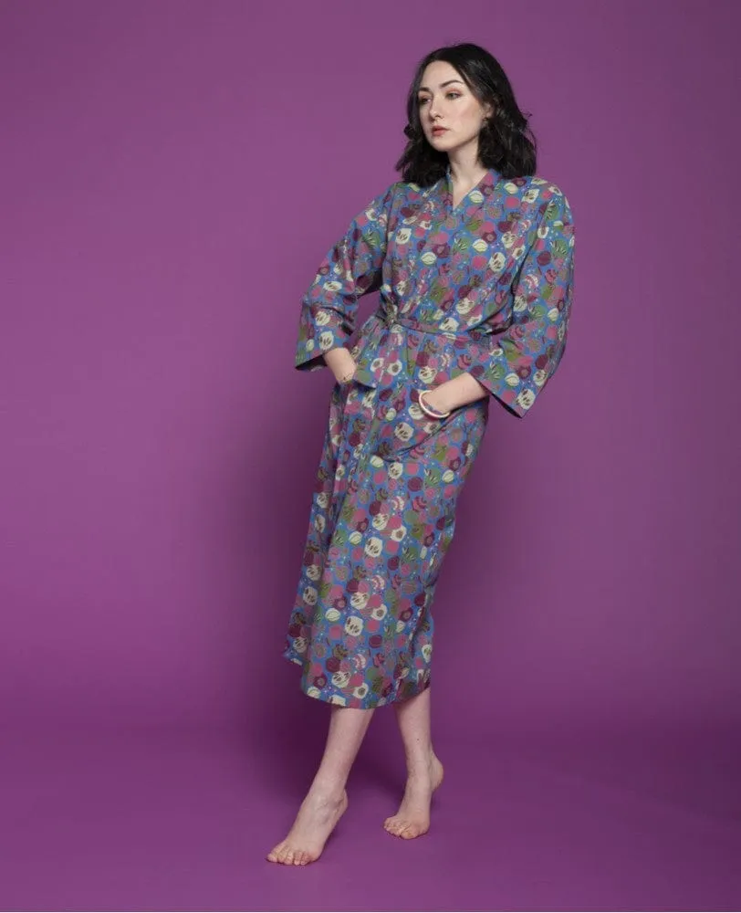Les Touristes Long Dressing Gown Bloom Blue