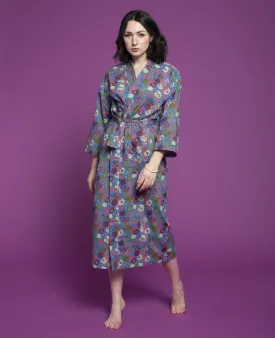 Les Touristes Long Dressing Gown Bloom Blue