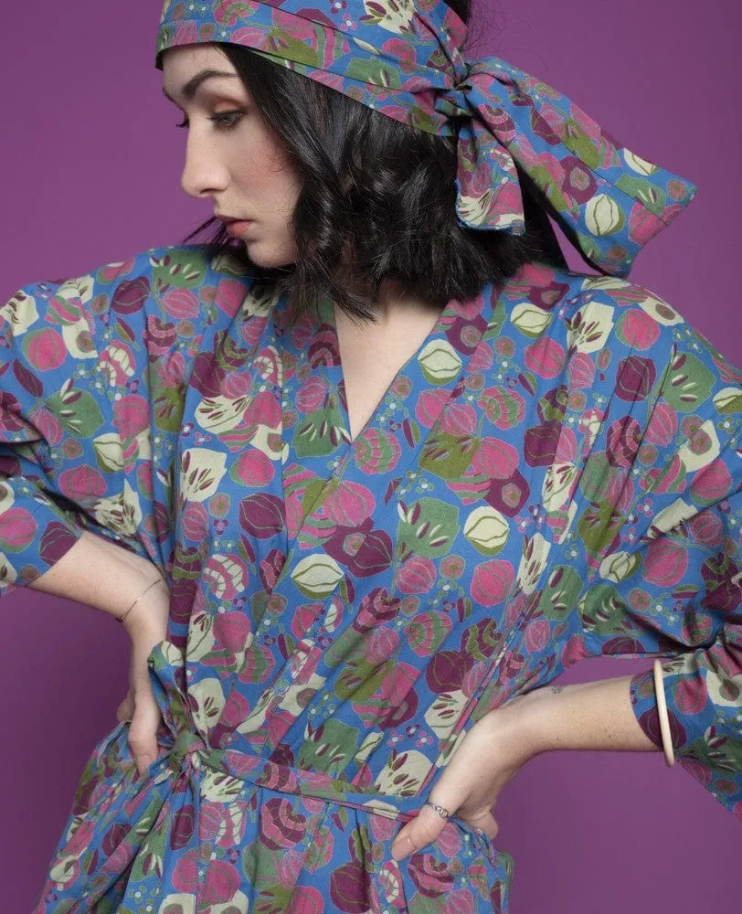 Les Touristes Long Dressing Gown Bloom Blue