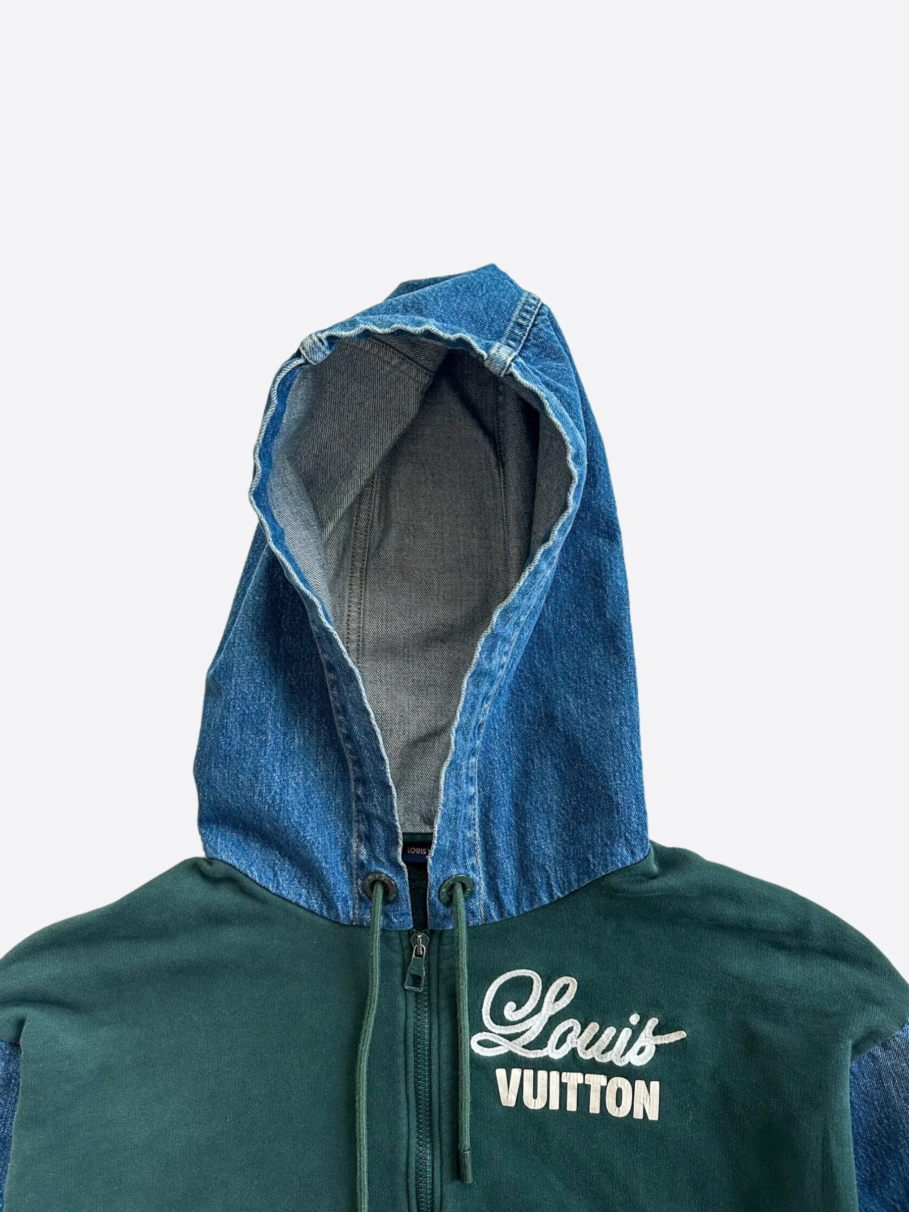 Louis Vuitton Green & Blue Denim Zip Up Hoodie