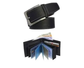 Men's Artificial Leather Belt And Wallet Combo (Black)