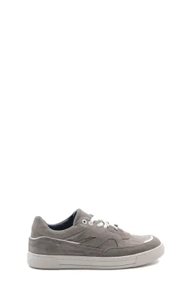 Men's Grey Suede Casual Sneakers with White Laces - Wessi