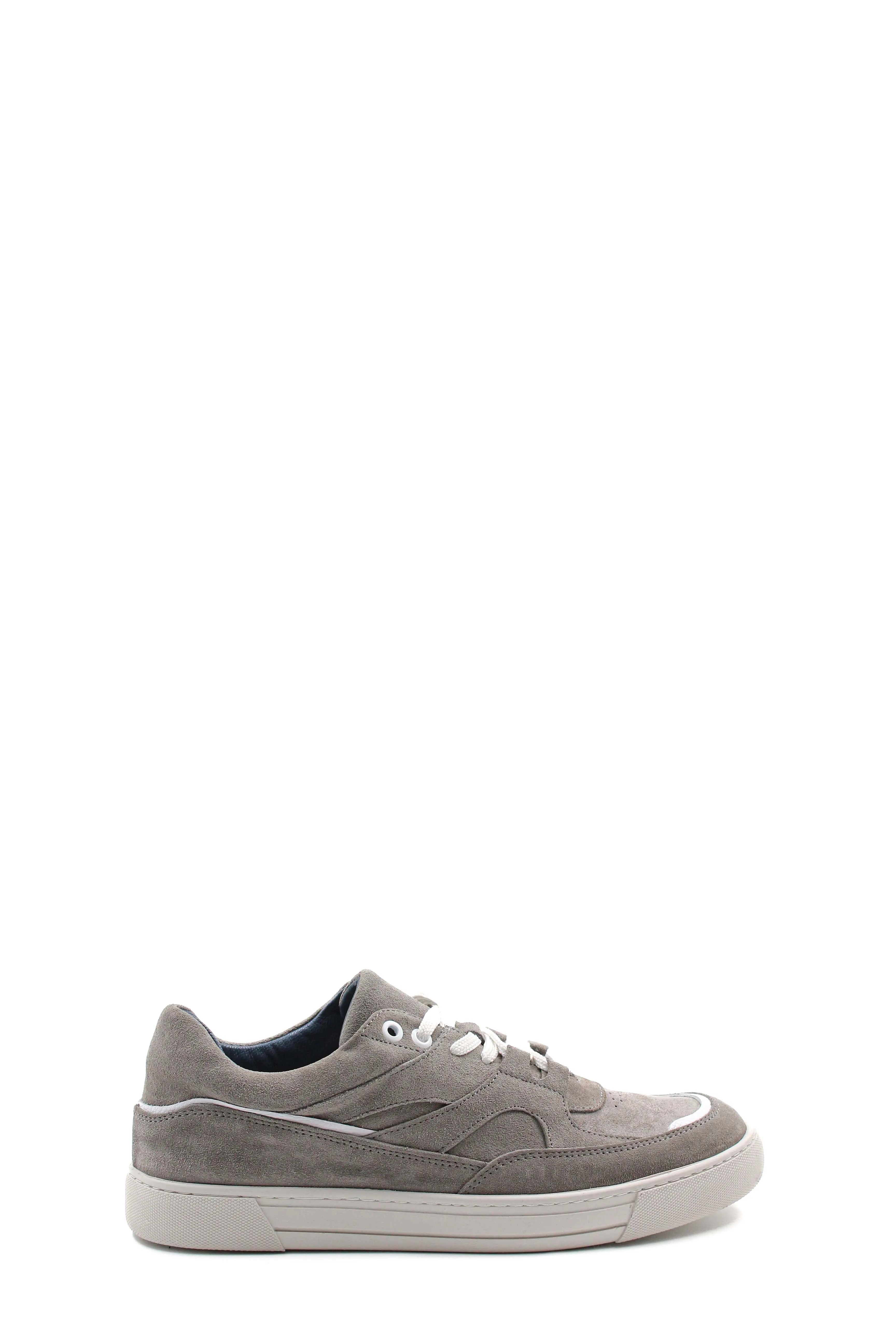 Men's Grey Suede Casual Sneakers with White Laces - Wessi