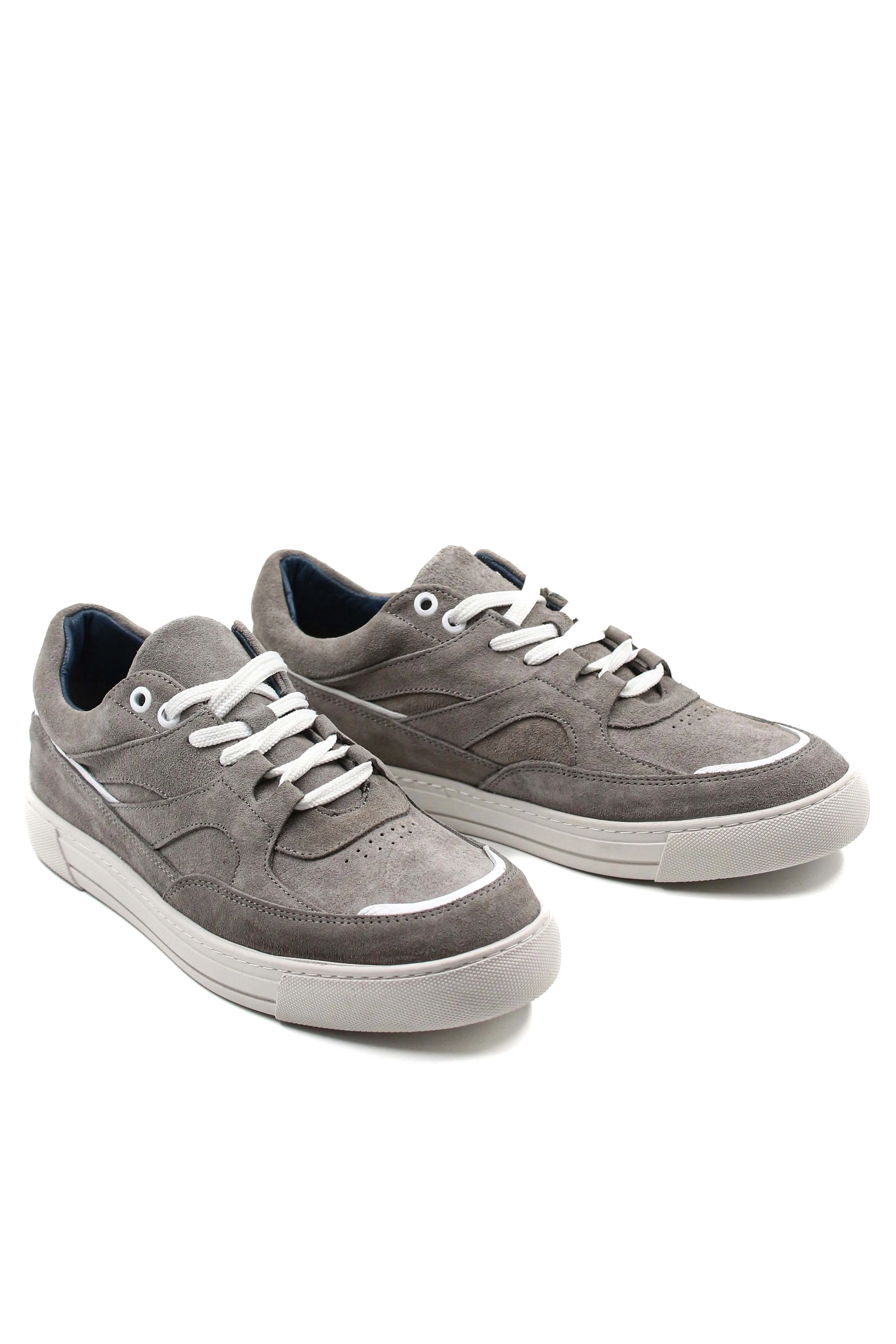 Men's Grey Suede Casual Sneakers with White Laces - Wessi