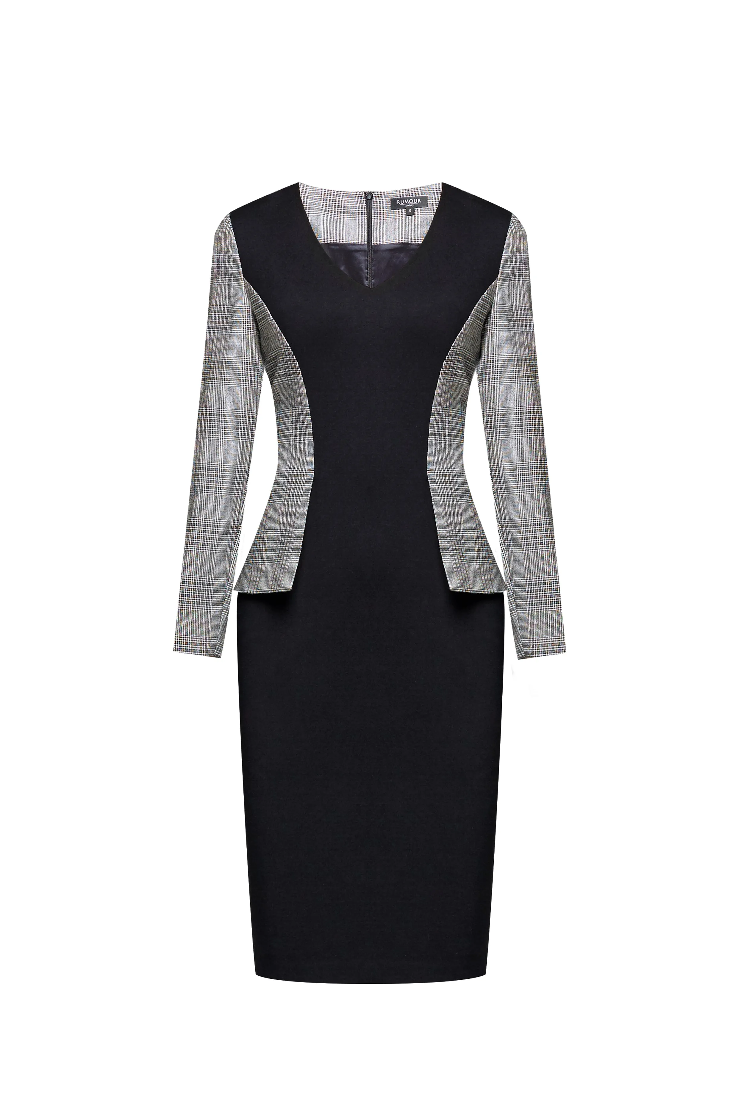 Monochrome Dress With Prince of Wales Check Peplum